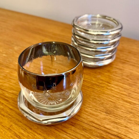 MCM Vintage Set of Glass and Silver Plated Steel Sunburst Drink Coasters - Picture 6 of 9